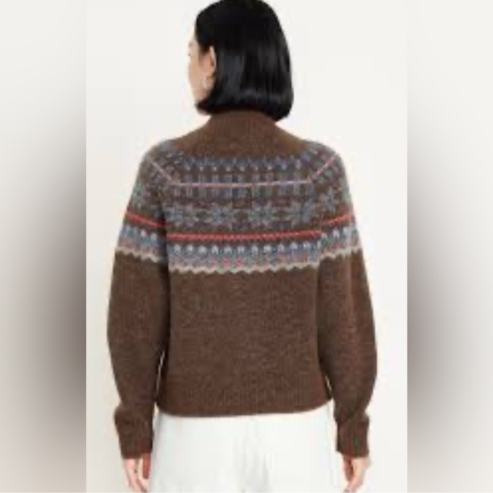 NWT Old Navy Brown Fair Isle Wool Blend Pullover Sweater w/ Blue Accents (14) - Picture 3 of 10
